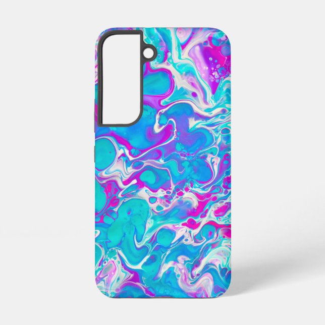 Handy-Fall aus flüssigem Marmor in Blau und Rosa Samsung Galaxy Hülle (Rückseite)