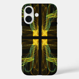 Handy-Fall für Green & Gold Cross Fraktal iPhone 16 Hülle