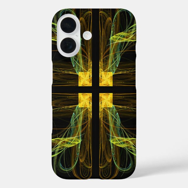 Handy-Fall für Green & Gold Cross Fraktal iPhone 16 Hülle (Rückseite)