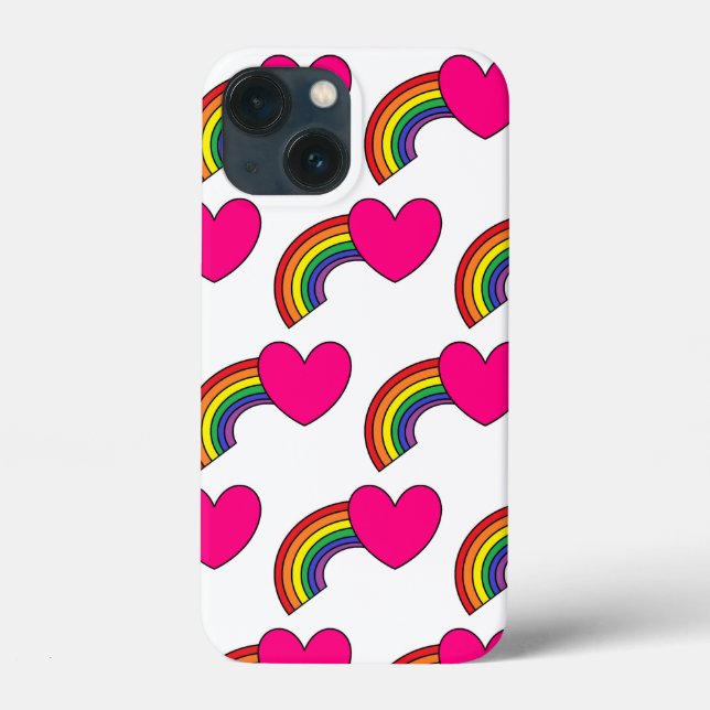 Handy-Gehäuse mit Regenbogen und heißen rosa Herze Case-Mate iPhone Hülle (Rückseite)