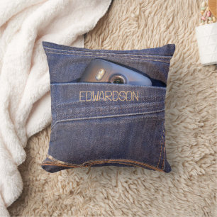 Handy in blauen Jeans Tasche Monogramm Name cool Kissen