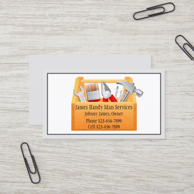 Handy Man Tool Box Contractor Business Card Visitenkarte (Vorderseite/Rückseite Beispiel)