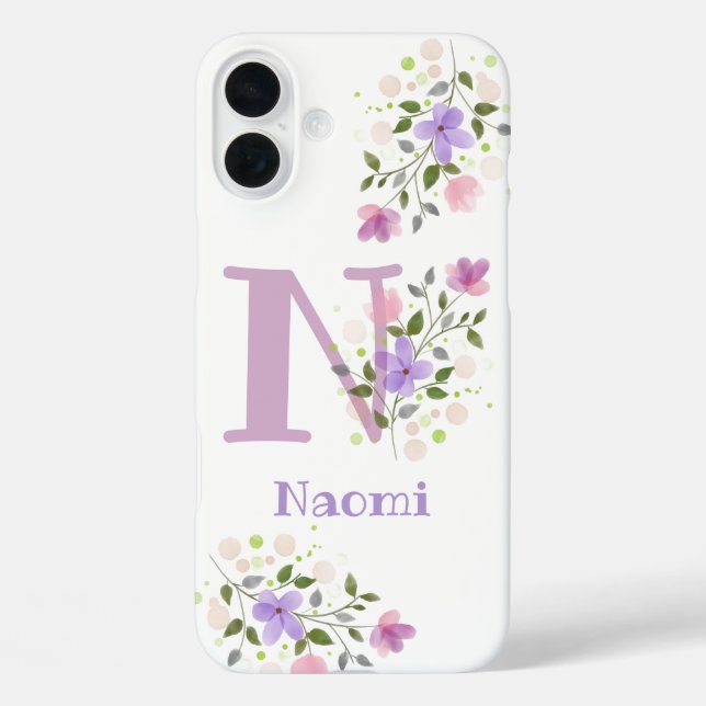 Handyhülle Initial Plus Name & Blumen Design iPhone 16 Plus Hülle (Rückseite)