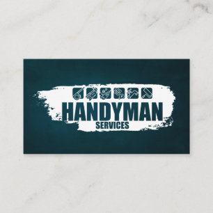 Handyman arbeitet mit weißen Farben und Symbolen Visitenkarte