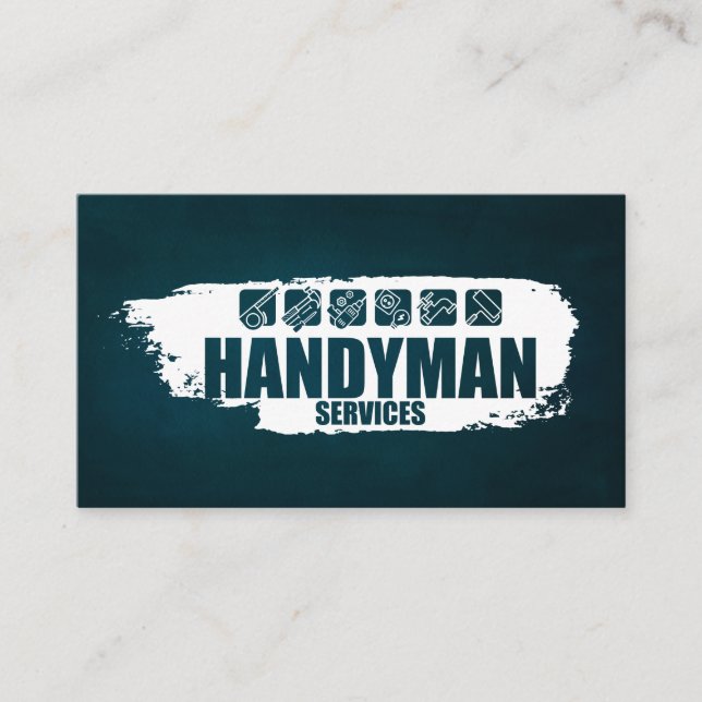 Handyman arbeitet mit weißen Farben und Symbolen Visitenkarte (Vorderseite)
