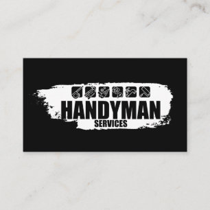 Handyman arbeitet mit weißen Farben und Symbolen Visitenkarte