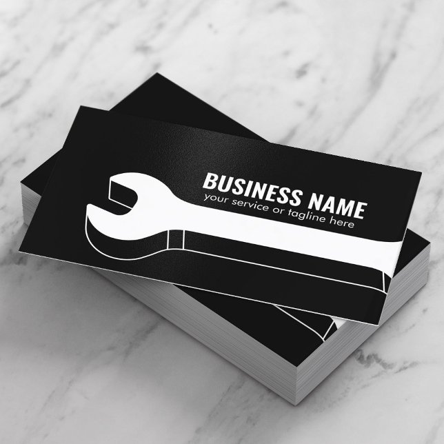 Handyman Auto Repair Service 3D Wrench Black Visitenkarte (Von Creator hochgeladen)