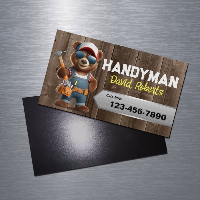 Handyman Bear Carpenter House Reparaturservice Hol Magnetische Visitenkarte (Von Creator hochgeladen)