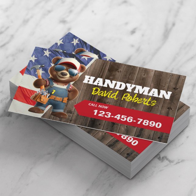 Handyman Bear Repair Service Patriotic Visitenkarte (Von Creator hochgeladen)