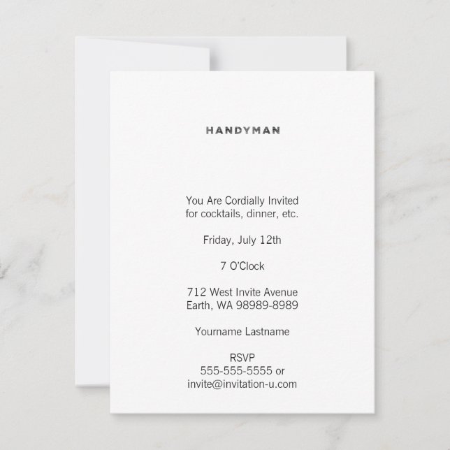Handyman [Black Letterpress Style] Einladung (Vorderseite)