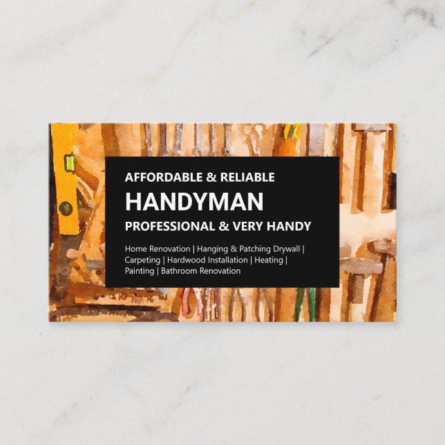 Handyman Business Card - Tools Wall on Black Visitenkarte (Vorderseite)