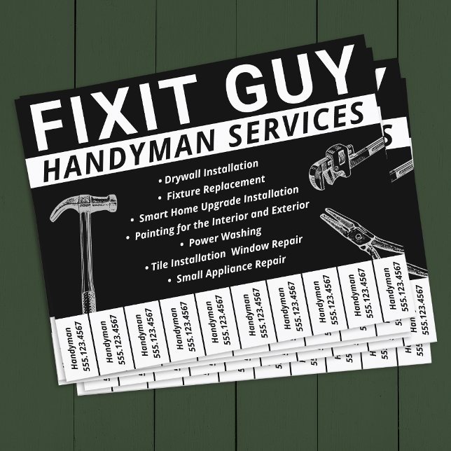 Handyman Carpentry Tee Off Phone Number Flyer (Von Creator hochgeladen)