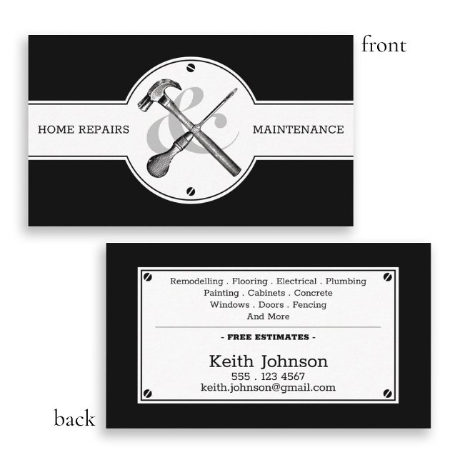 Handyman Construction Black Beruflich Modern Visitenkarte (Handyman Construction Black Professional Modern Business Card)