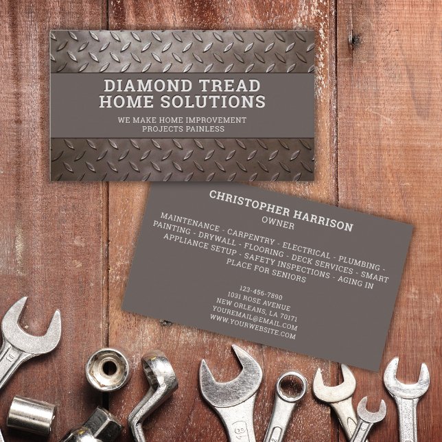 Handyman Construction Repair Service Metal Steel Visitenkarte (Simply add your business name, services, & contact information. You're ready to impress new clients.)