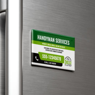 HANDYMAN FIX IT TYP DRINGEND REPARATUR SCHWARZ GRÜ MAGNETISCHE VISITENKARTE