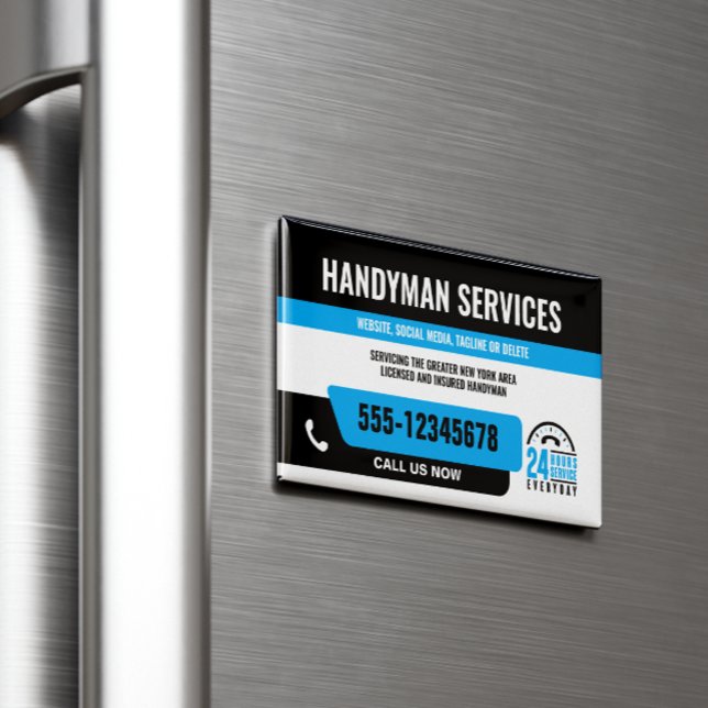 HANDYMAN FIX IT TYP DRINGEND REPARATURBLACK BLUE MAGNETISCHE VISITENKARTE (Von Creator hochgeladen)