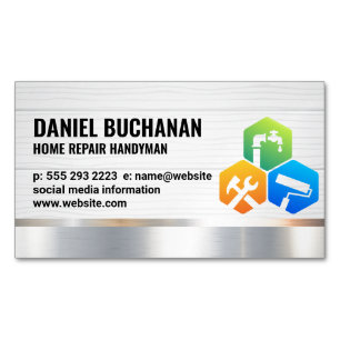 Handyman   Holz Metallisch   Hausdienste Magnetische Visitenkarte