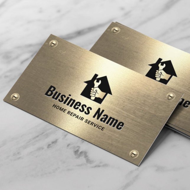 Handyman House Reparaturservice Gold Visitenkarte (Von Creator hochgeladen)