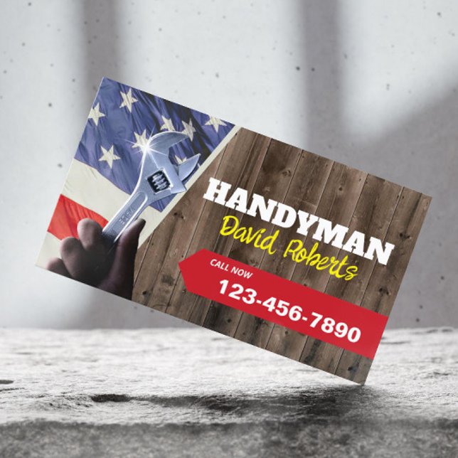Handyman Maintenance Plumbing Patriotisches Holz Visitenkarte (Von Creator hochgeladen)