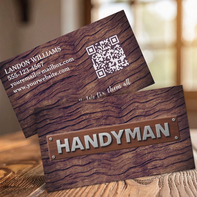 Handyman Maintenance Repair Service Wood QR Code Visitenkarte (Von Creator hochgeladen)