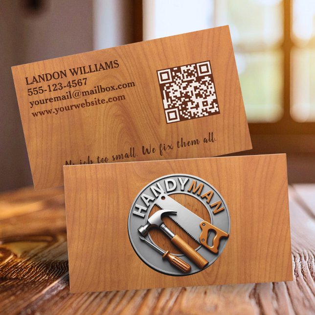 Handyman Maintenance Repair Service Wood QR Code Visitenkarte (Von Creator hochgeladen)
