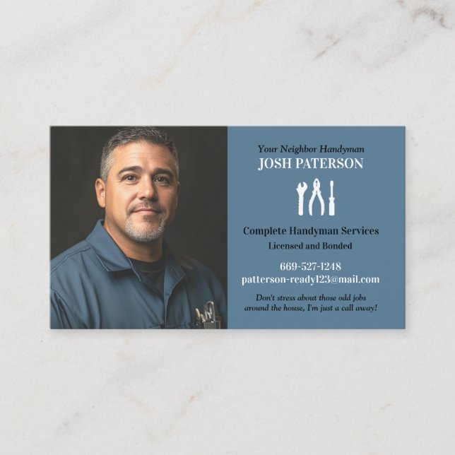 Handyman mit Foto Business Card Visitenkarte (Vorderseite)