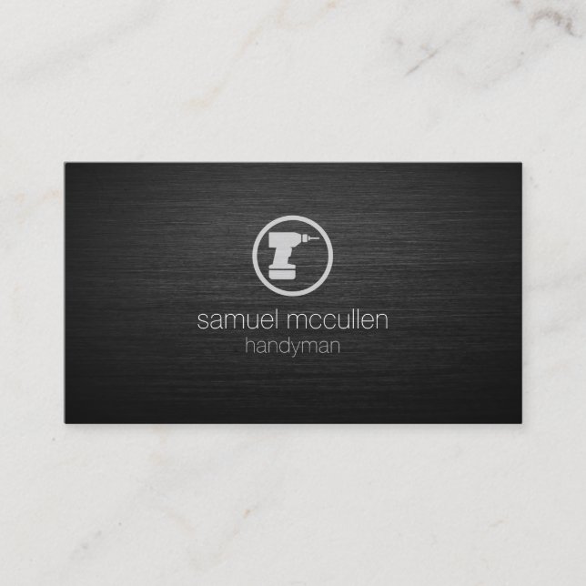 Handyman Power Drill Icon gebürstete Metallfähigke Visitenkarte (Vorderseite)