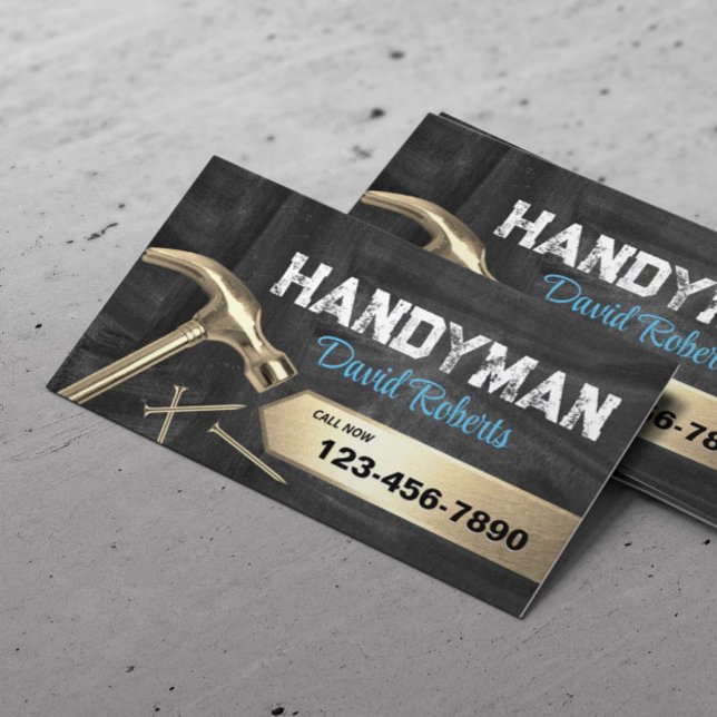 Handyman Repair & Maintenance Gold Hammer Visitenkarte (Von Creator hochgeladen)