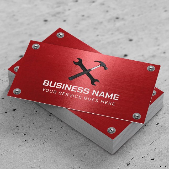 Handyman Repair Maintenance Service Red Metal Visitenkarte (Von Creator hochgeladen)