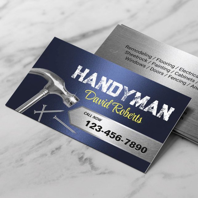 Handyman Reparatur und Wartung von Navy Blue Metal Visitenkarte (Von Creator hochgeladen)
