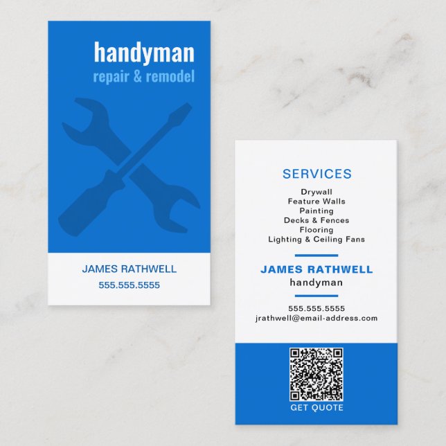 Handyman-Reparaturen mit QR-Code Visitenkarte (Vorne/Hinten)