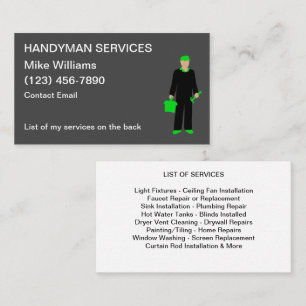 Handyman Services Business Cards Liste der Service Visitenkarte