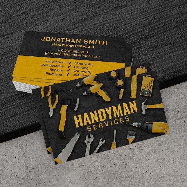 Handyman Services Gelbe Tools grunge Visitenkarte (Von Creator hochgeladen)