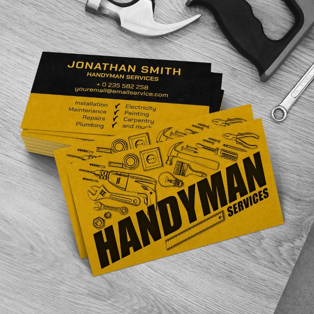 Handyman Services Gelbe Tools grunge Visitenkarte (Von Creator hochgeladen)