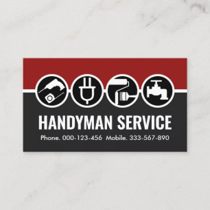 Handyman-Symbole auf roten grauen Ebenen Visitenkarte