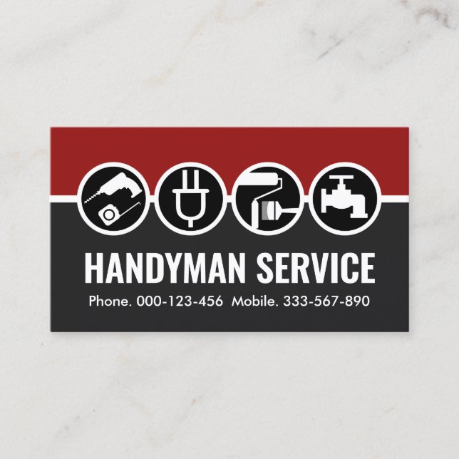 Handyman-Symbole auf roten grauen Ebenen Visitenkarte (Vorderseite)
