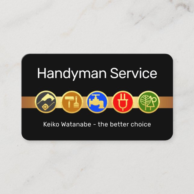 Handyman Tool Icons On Gold Tab Visitenkarte (Vorderseite)