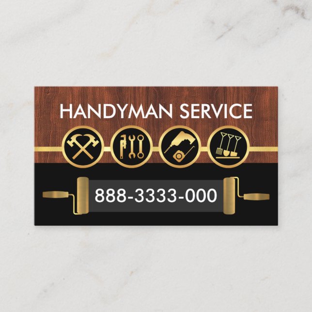 Handyman Tools On Stylish Wood Gold Line Visitenkarte (Vorderseite)