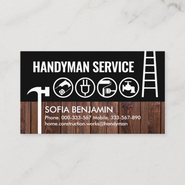 Handyman-Werkzeuge auf Holzzaun Visitenkarte (Vorderseite)