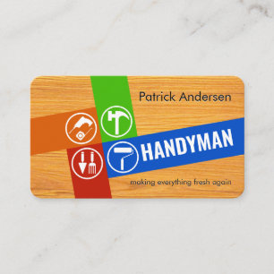 Handyman-Werkzeuge kreuz und quer auf Holz Visitenkarte