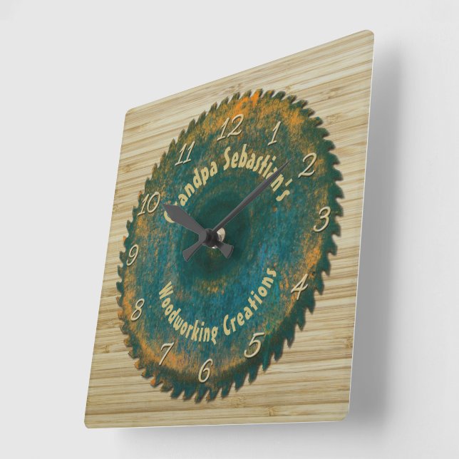 Handyman Woodworking Rustic Saw Blaw Template Quadratische Wanduhr (Winkel)