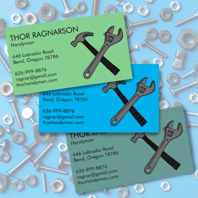 Handyman Zuhause Reparatur Konstruktion Schraubenh Visitenkarte (Handyman custom business card with illustration of wrench and hammer. Add your own text change color)