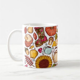 Handzeichen für niedliche Herbstelemente Kaffeetasse