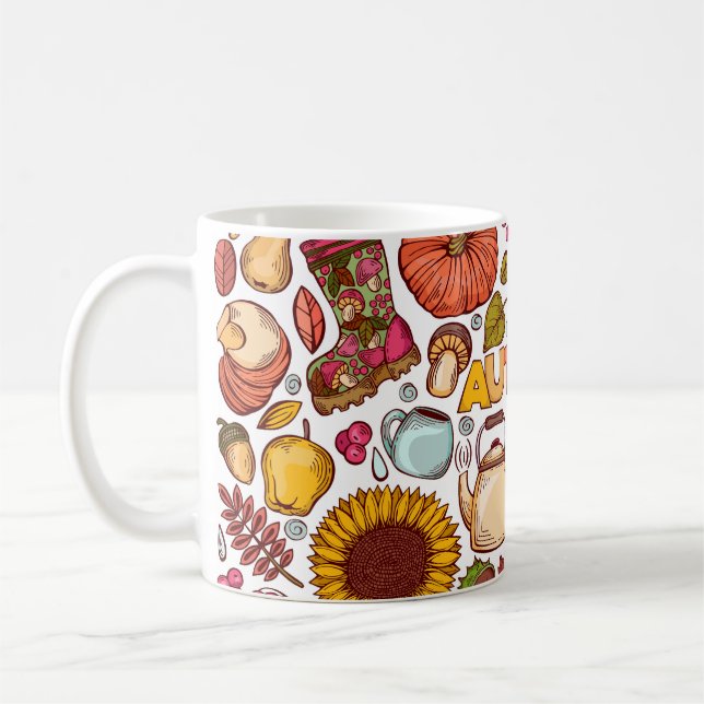 Handzeichen für niedliche Herbstelemente Kaffeetasse (Links)
