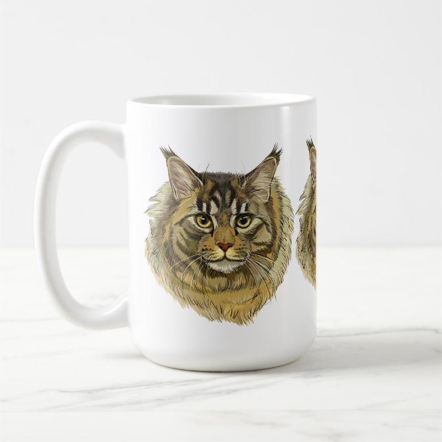 Handzeichnend Maine-Coon-Katze Kaffeetasse (Links)