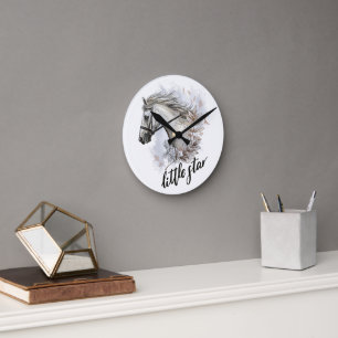 Handzeichnend Pferd mit Pflanze werfen Kissen Runde Wanduhr