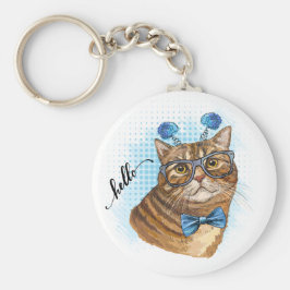 Handzeichnend Tabby-Katze in Gläsern Papiertüte Schlüsselanhänger