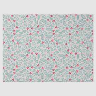 Handzeichnung Weihnachten Holly Berries Red Green Seidenpapier