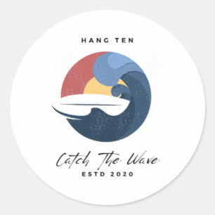Hang 10 Fang Die Wellen Surfbrett Surfen Surfen Runder Aufkleber