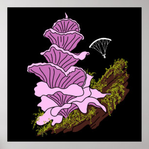 Hang Gliding Pink Pagoda Mushroom Poster